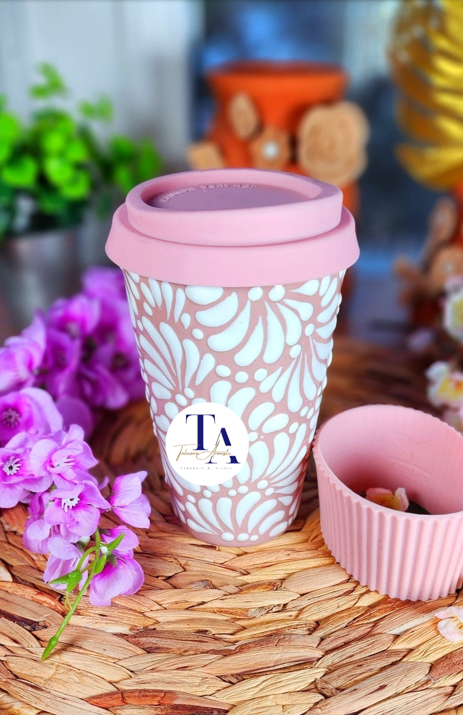 Talavera Pink Travel Mug Tumbler