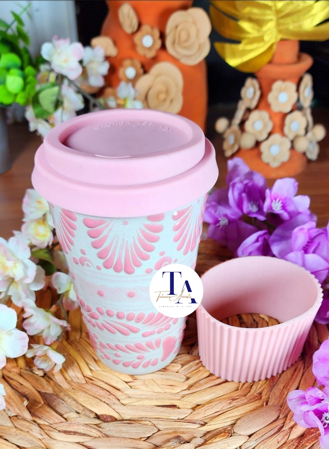 Talavera Pink Travel Mug Tumbler