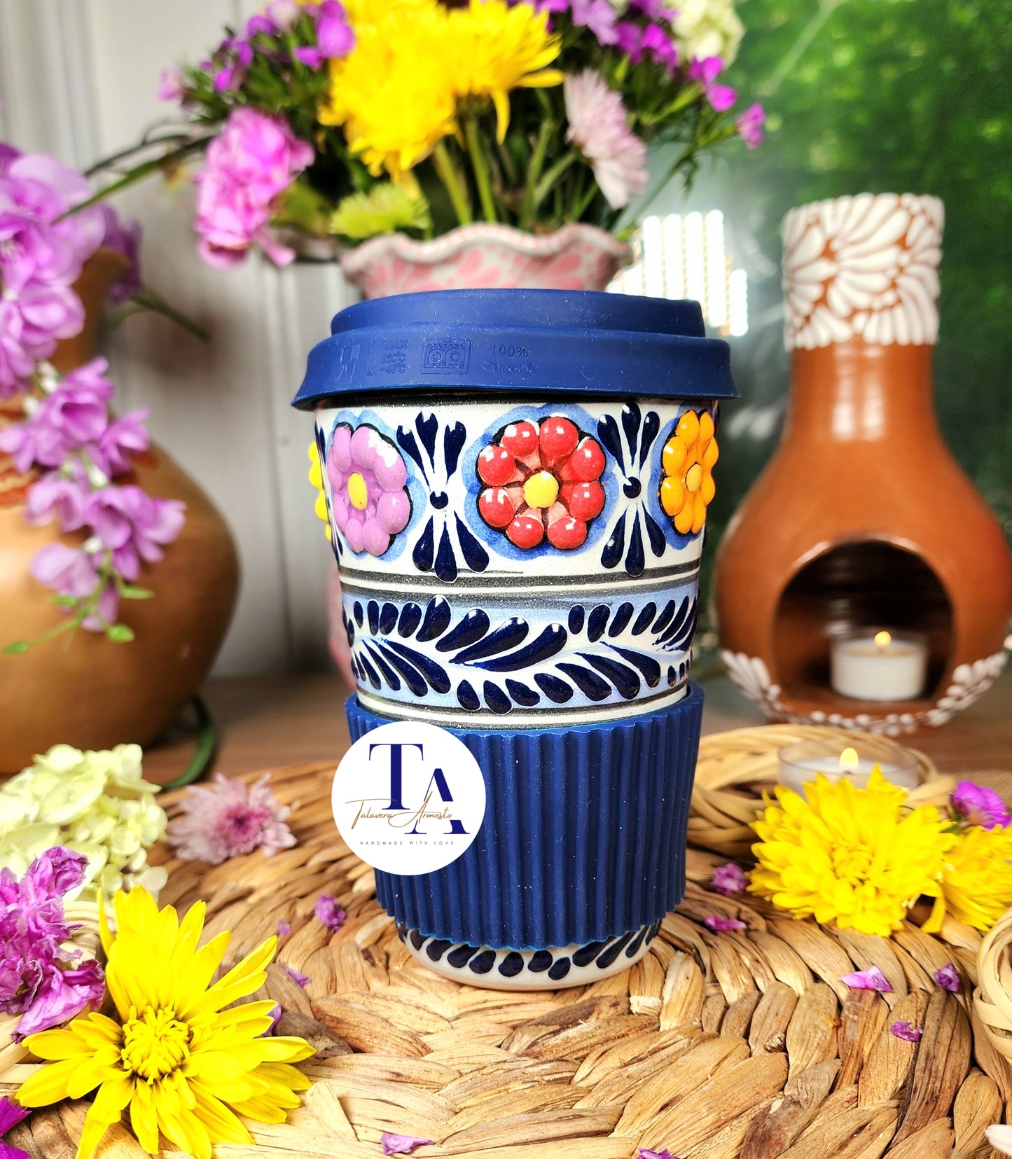 Talavera Flowers Travel Tumbler